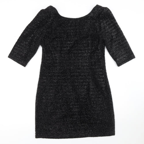 Cameo Rose Women’s Black Glitter Bodycon Dress L Party Short Sleeve