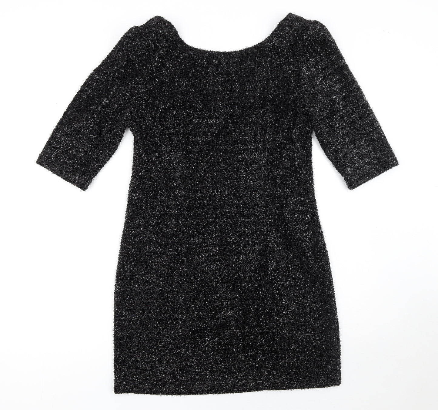 Cameo Rose Women’s Black Glitter Bodycon Dress L Party Short Sleeve