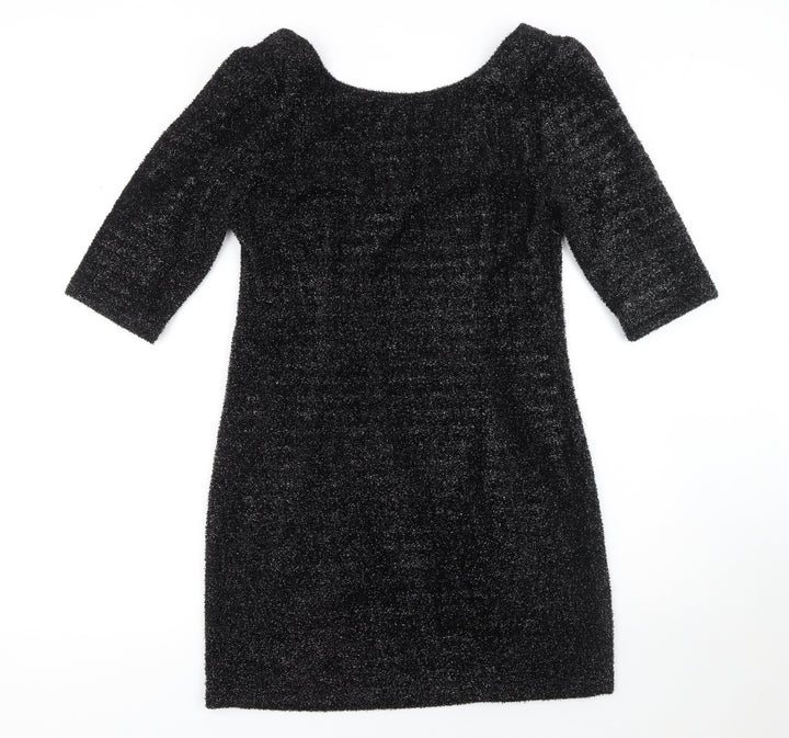 Cameo Rose Women’s Black Glitter Bodycon Dress L Party Short Sleeve