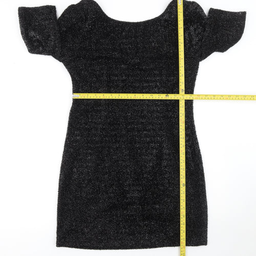 Cameo Rose Women’s Black Glitter Bodycon Dress L Party Short Sleeve