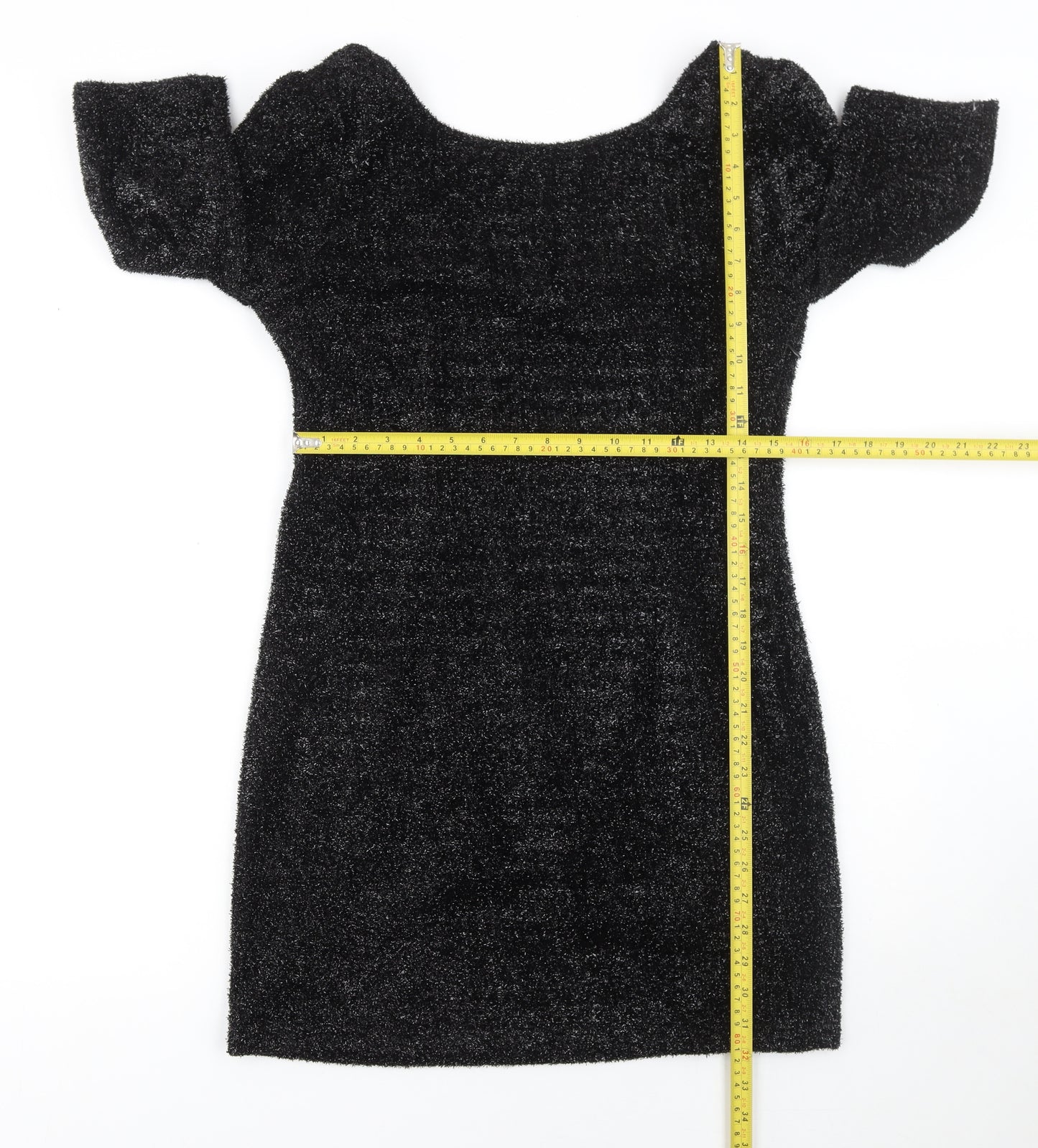Cameo Rose Women’s Black Glitter Bodycon Dress L Party Short Sleeve