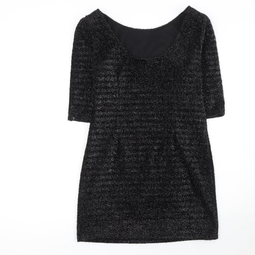 Cameo Rose Women’s Black Glitter Bodycon Dress L Party Short Sleeve