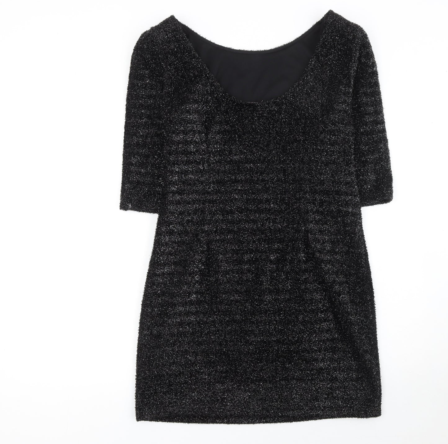 Cameo Rose Women’s Black Glitter Bodycon Dress L Party Short Sleeve