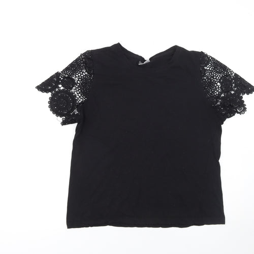 Beloved Woman Black Lace Sleeve Cotton T-Shirt Size 2XL