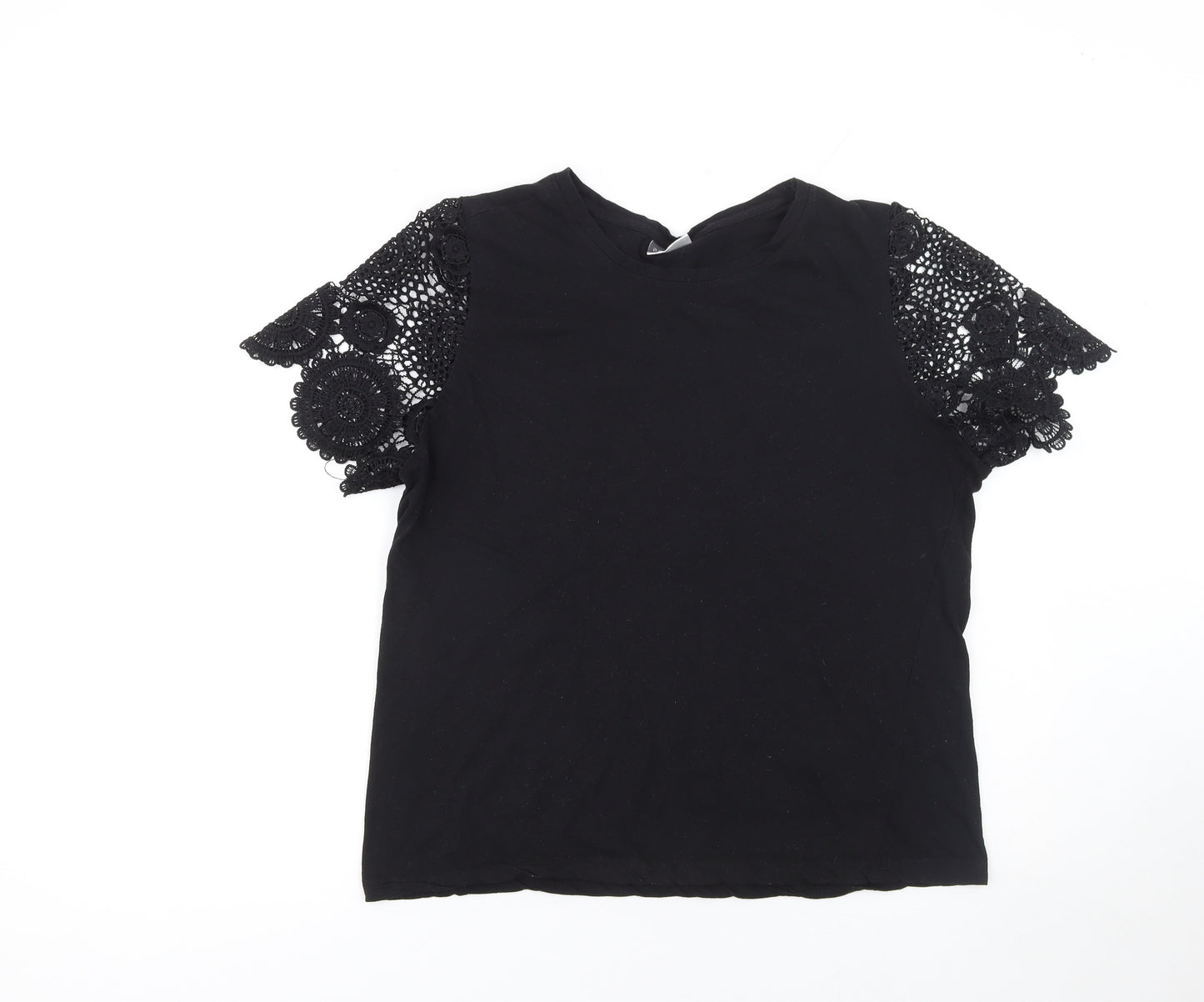 Beloved Woman Black Lace Sleeve Cotton T-Shirt Size 2XL