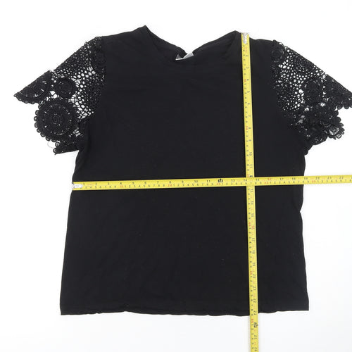 Beloved Woman Black Lace Sleeve Cotton T-Shirt Size 2XL