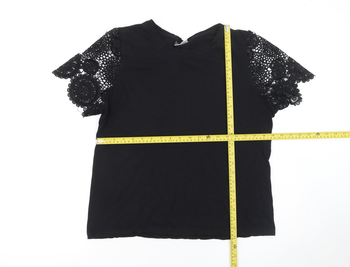 Beloved Woman Black Lace Sleeve Cotton T-Shirt Size 2XL