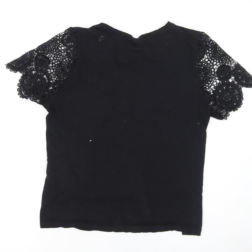 Beloved Woman Black Lace Sleeve Cotton T-Shirt Size 2XL