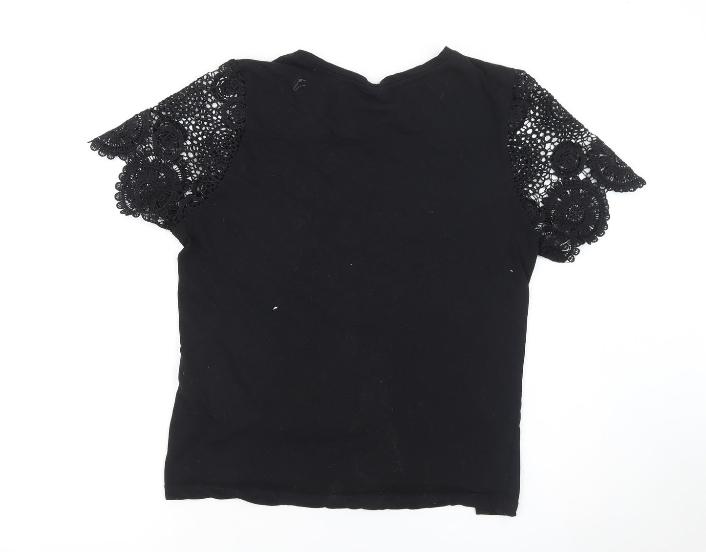 Beloved Woman Black Lace Sleeve Cotton T-Shirt Size 2XL