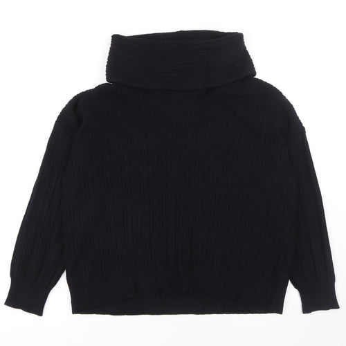 Gallery Womens Black Cowl Neck Ribbed Knit Jumper Size S