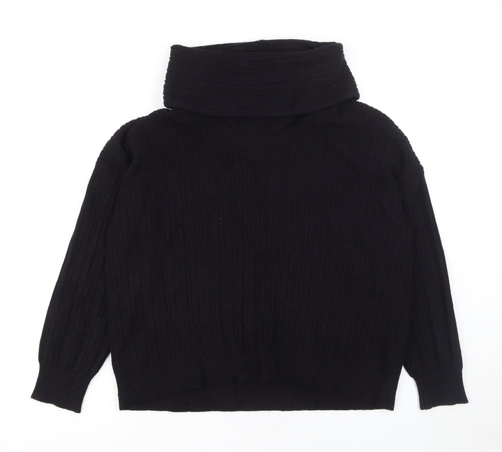 Gallery Womens Black Cowl Neck Ribbed Knit Jumper Size S