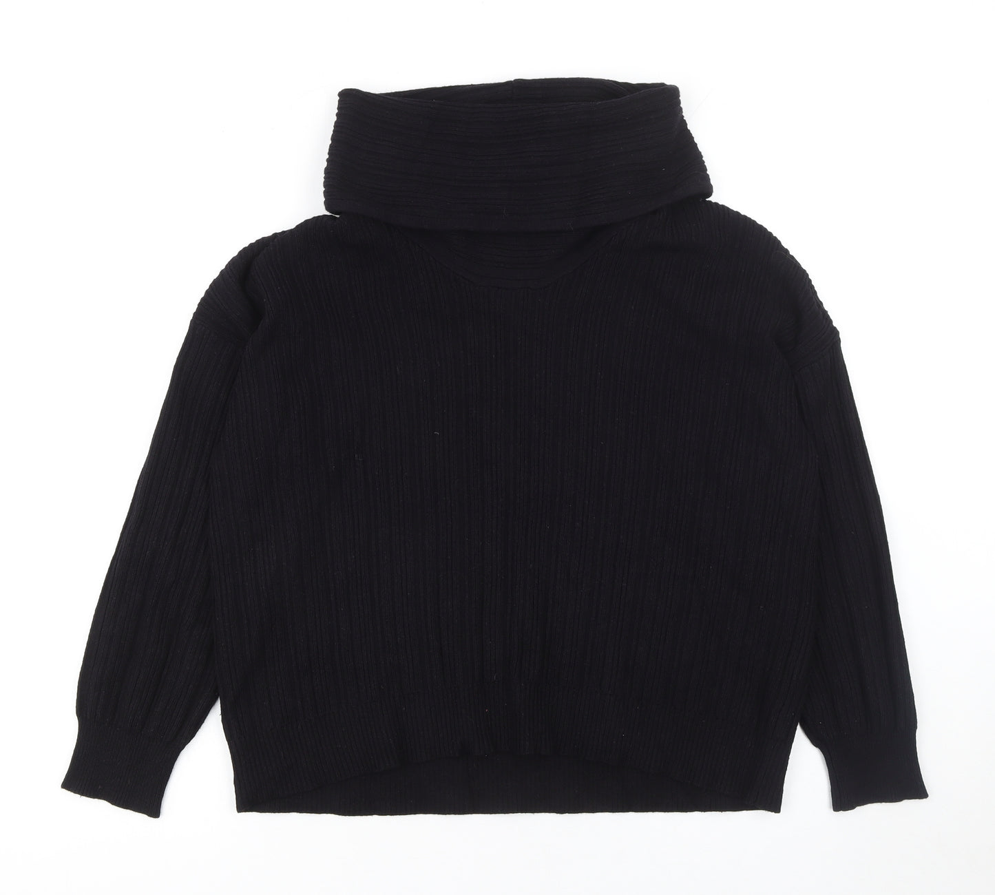 Gallery Womens Black Cowl Neck Ribbed Knit Jumper Size S