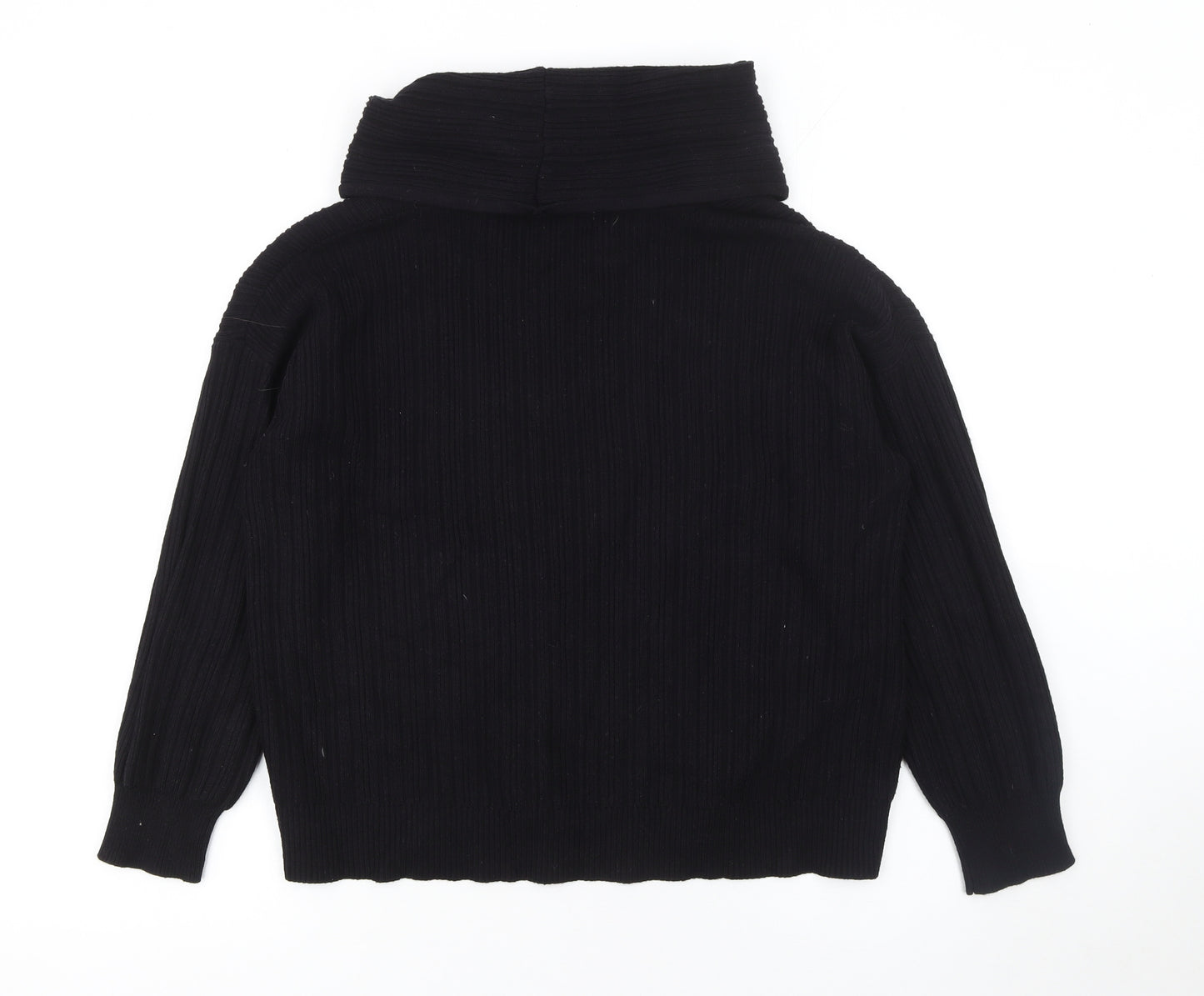 Gallery Womens Black Cowl Neck Ribbed Knit Jumper Size S