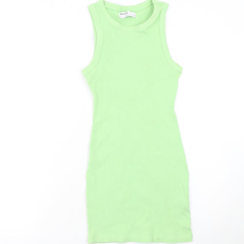 Bershka Women’s Green Ribbed Bodycon Mini Dress Size S