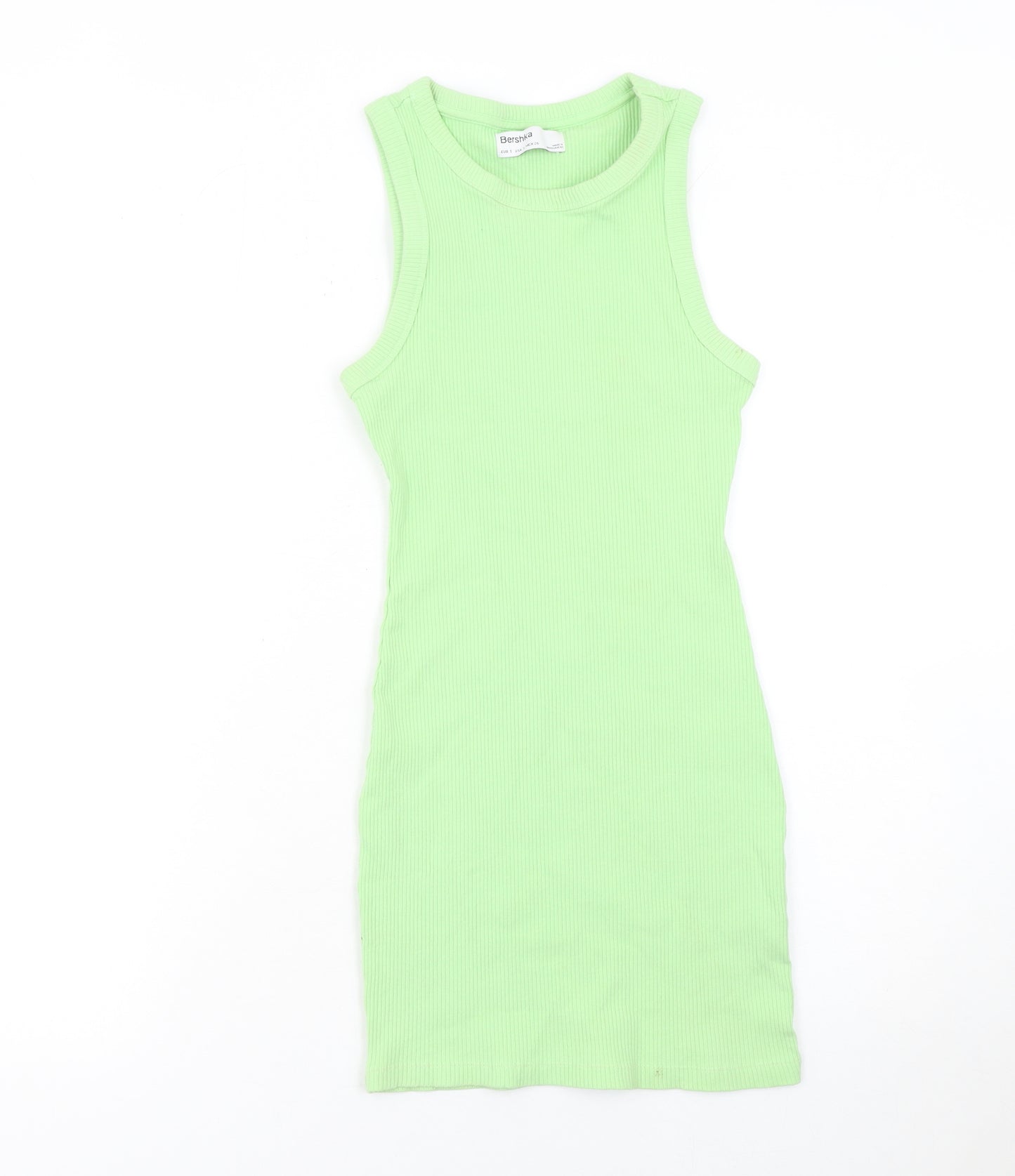 Bershka Women’s Green Ribbed Bodycon Mini Dress Size S