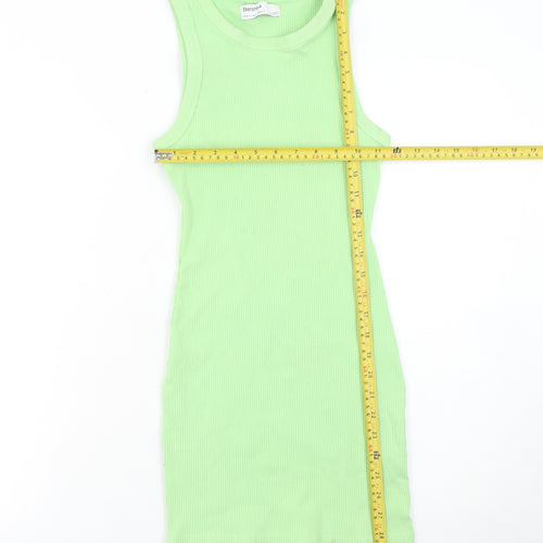 Bershka Women’s Green Ribbed Bodycon Mini Dress Size S