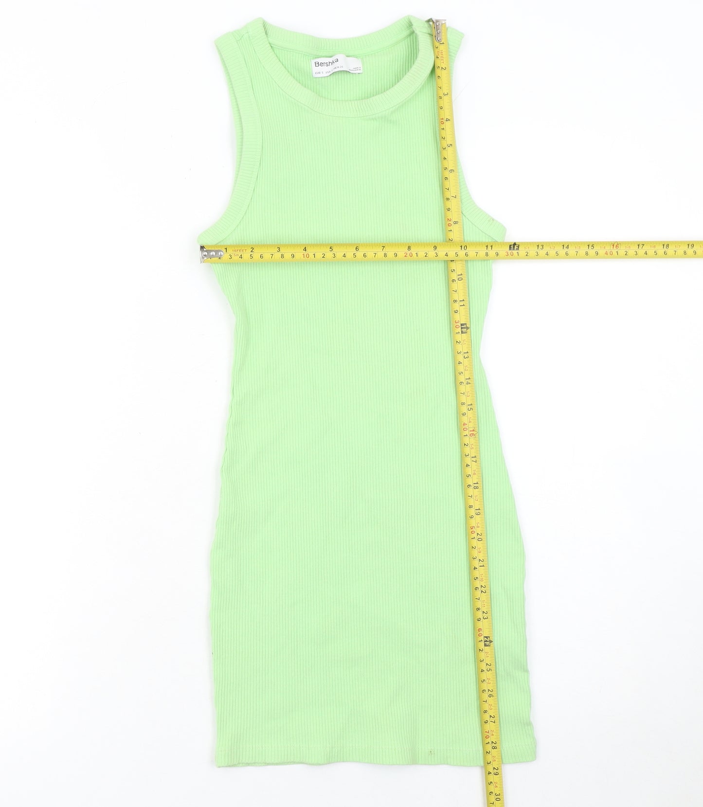 Bershka Women’s Green Ribbed Bodycon Mini Dress Size S