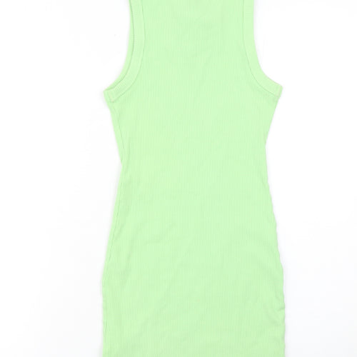 Bershka Women’s Green Ribbed Bodycon Mini Dress Size S