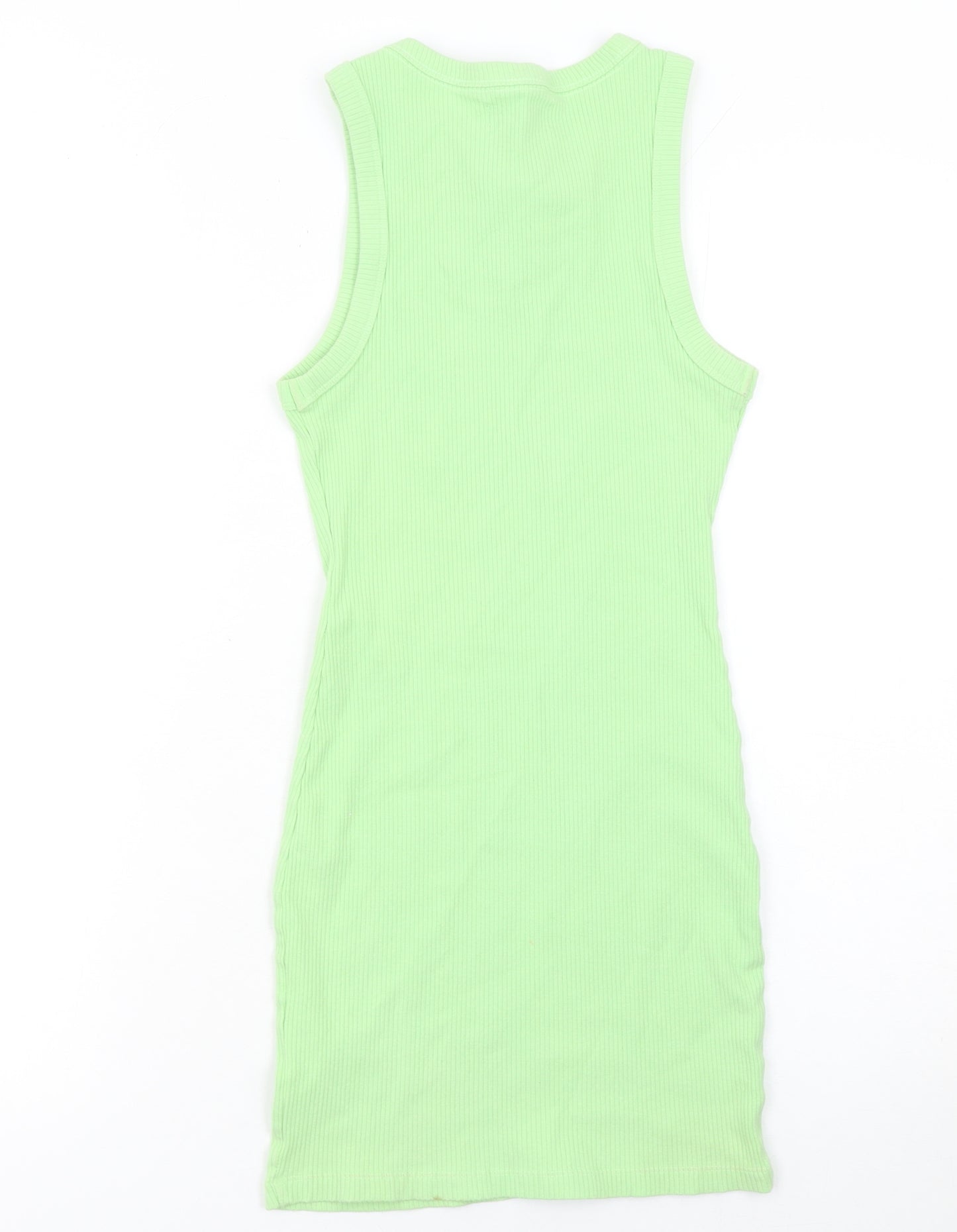 Bershka Women’s Green Ribbed Bodycon Mini Dress Size S