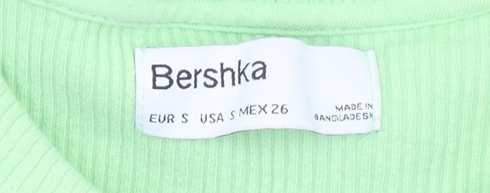 Bershka Women’s Green Ribbed Bodycon Mini Dress Size S