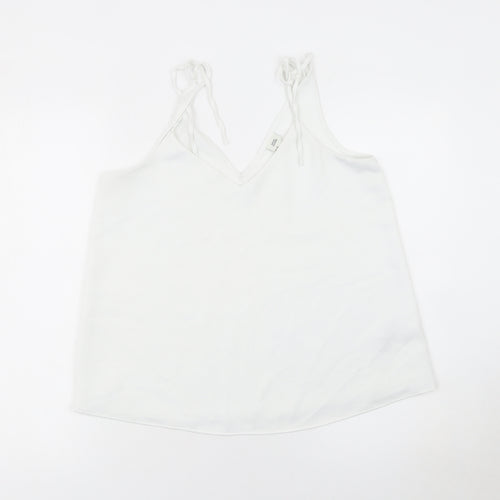 River Island Women White Size 12 V-Neck Camisole Tank Top