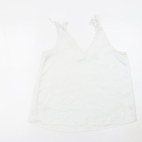 River Island Women White Size 12 V-Neck Camisole Tank Top