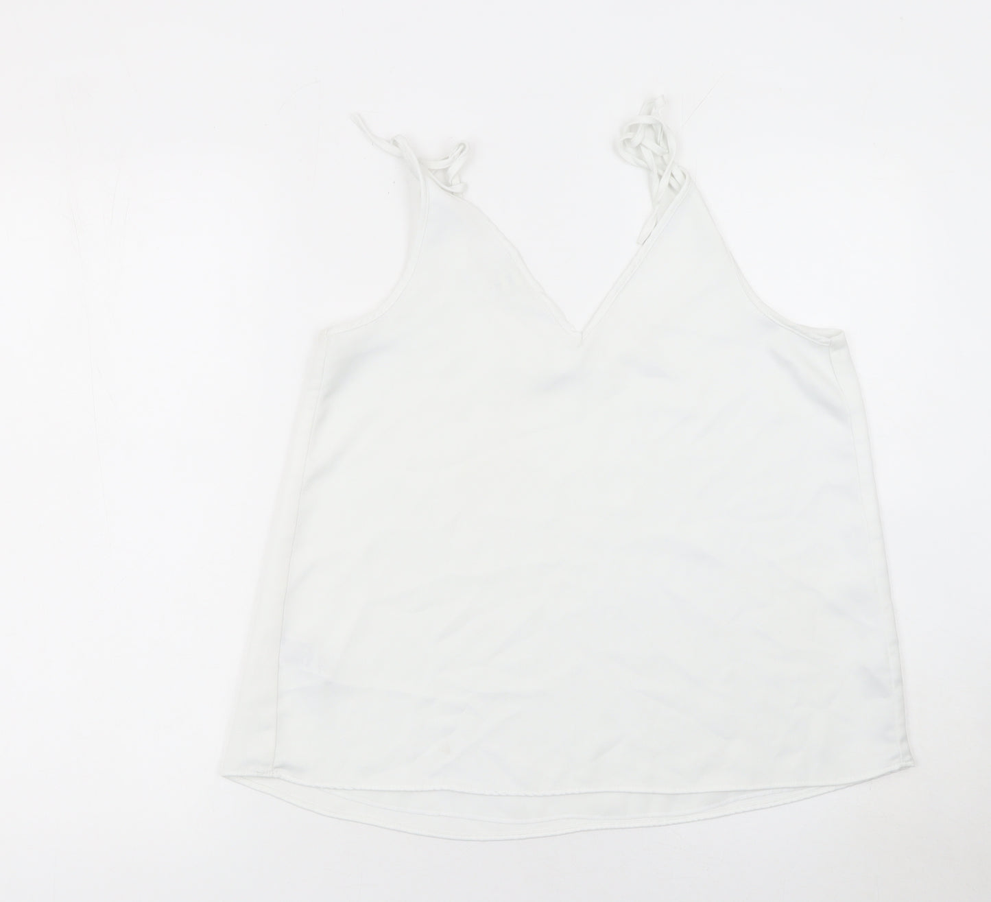 River Island Women White Size 12 V-Neck Camisole Tank Top