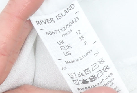River Island Women White Size 12 V-Neck Camisole Tank Top