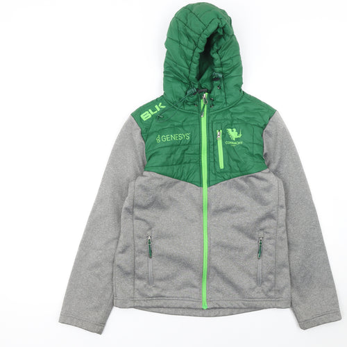 BLK Boys Connacht Rugby Green Grey Hooded Puffer Jacket 11-12Y