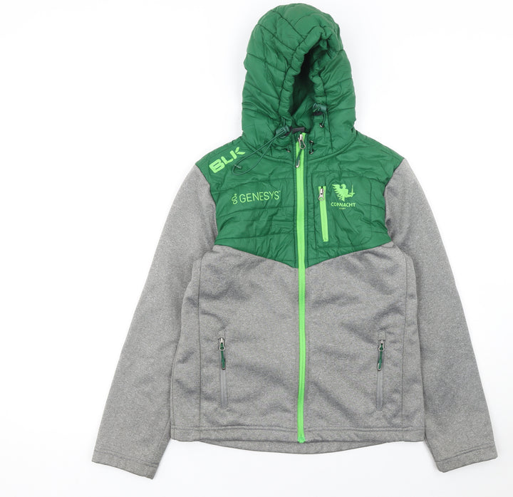 BLK Boys Connacht Rugby Green Grey Hooded Puffer Jacket 11-12Y