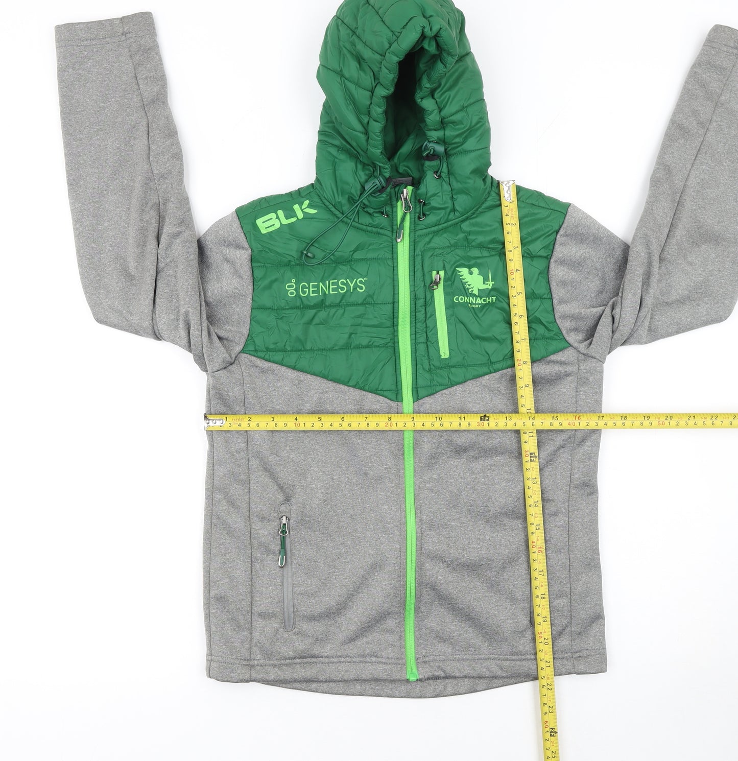 BLK Boys Connacht Rugby Green Grey Hooded Puffer Jacket 11-12Y