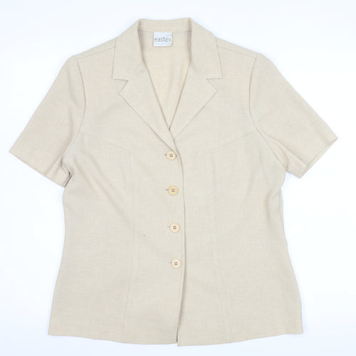 Eastex Women Beige Short Sleeve Collared Button Blouse Size 10