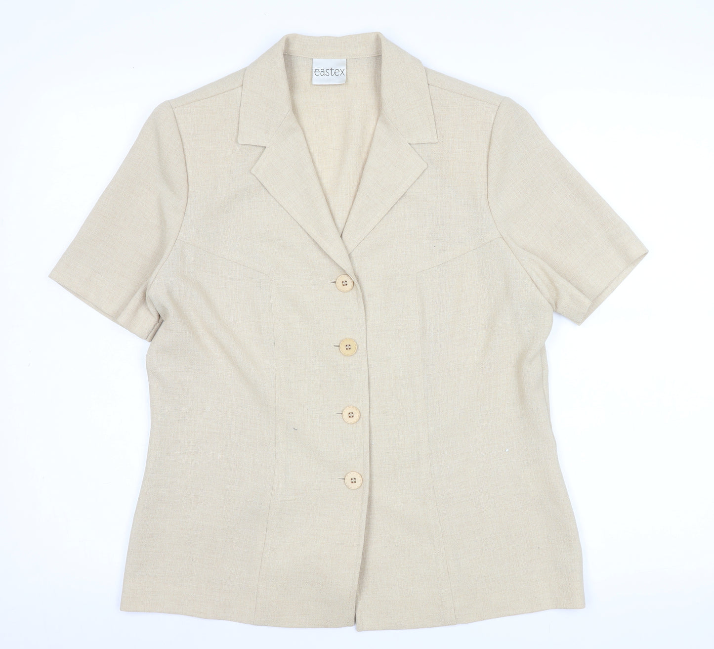 Eastex Women Beige Short Sleeve Collared Button Blouse Size 10