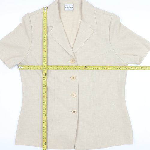 Eastex Women Beige Short Sleeve Collared Button Blouse Size 10