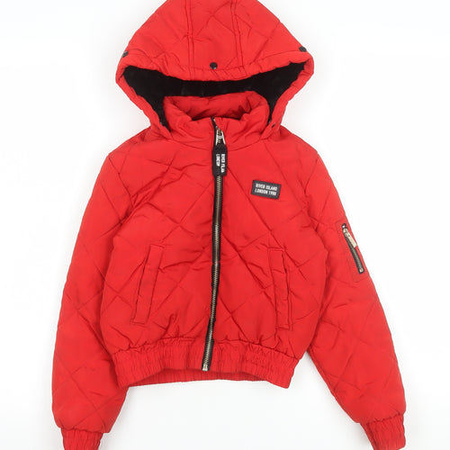 River Island Girls Red Quilted Hooded Puffer Jacket 7-8 Years