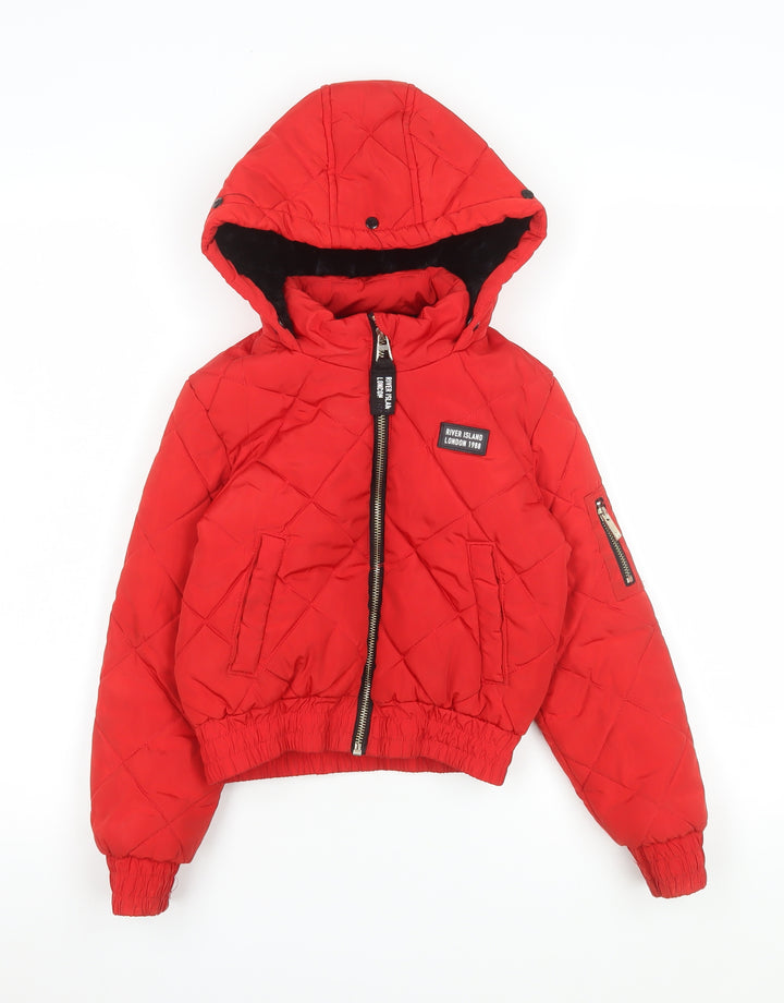 River Island Girls Red Quilted Hooded Puffer Jacket 7-8 Years