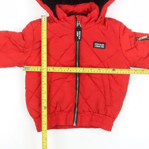 River Island Girls Red Quilted Hooded Puffer Jacket 7-8 Years
