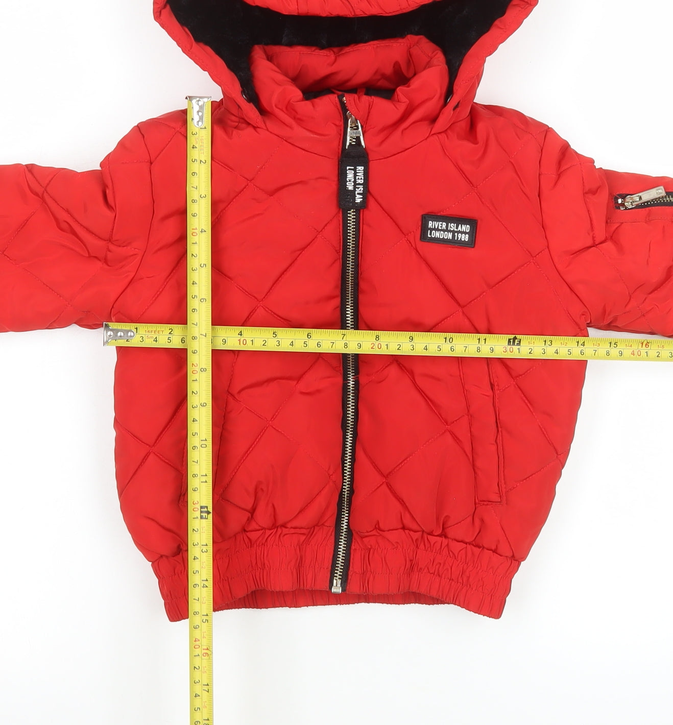 River Island Girls Red Quilted Hooded Puffer Jacket 7-8 Years