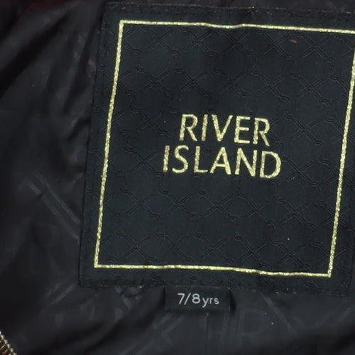 River Island Girls Red Quilted Hooded Puffer Jacket 7-8 Years