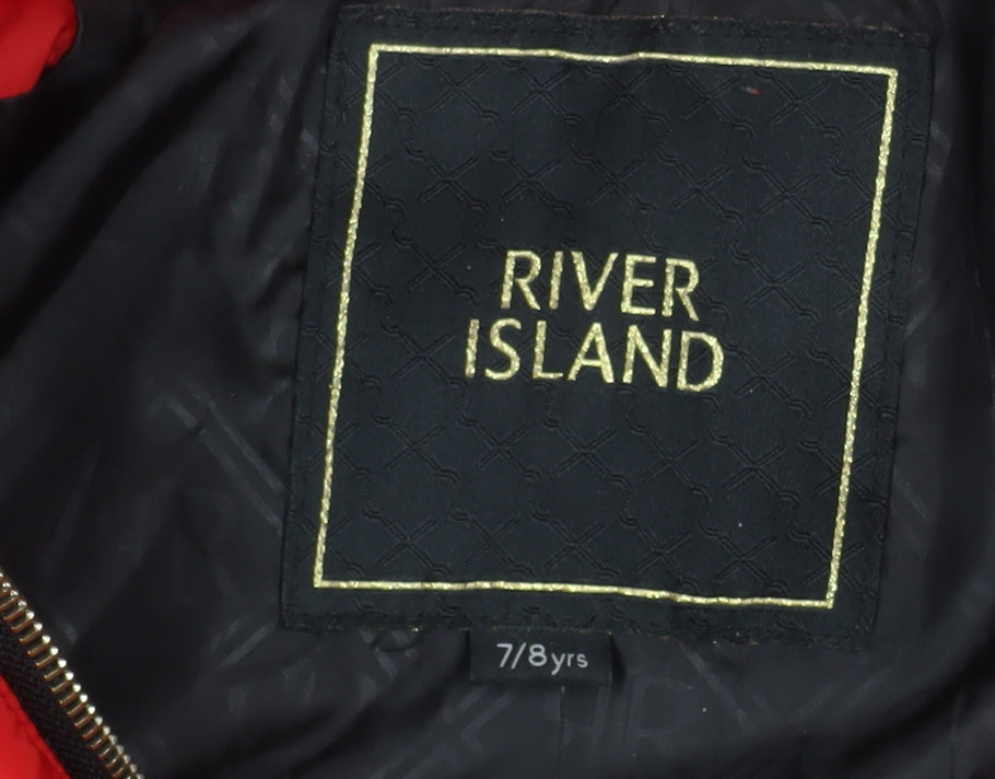 River Island Girls Red Quilted Hooded Puffer Jacket 7-8 Years