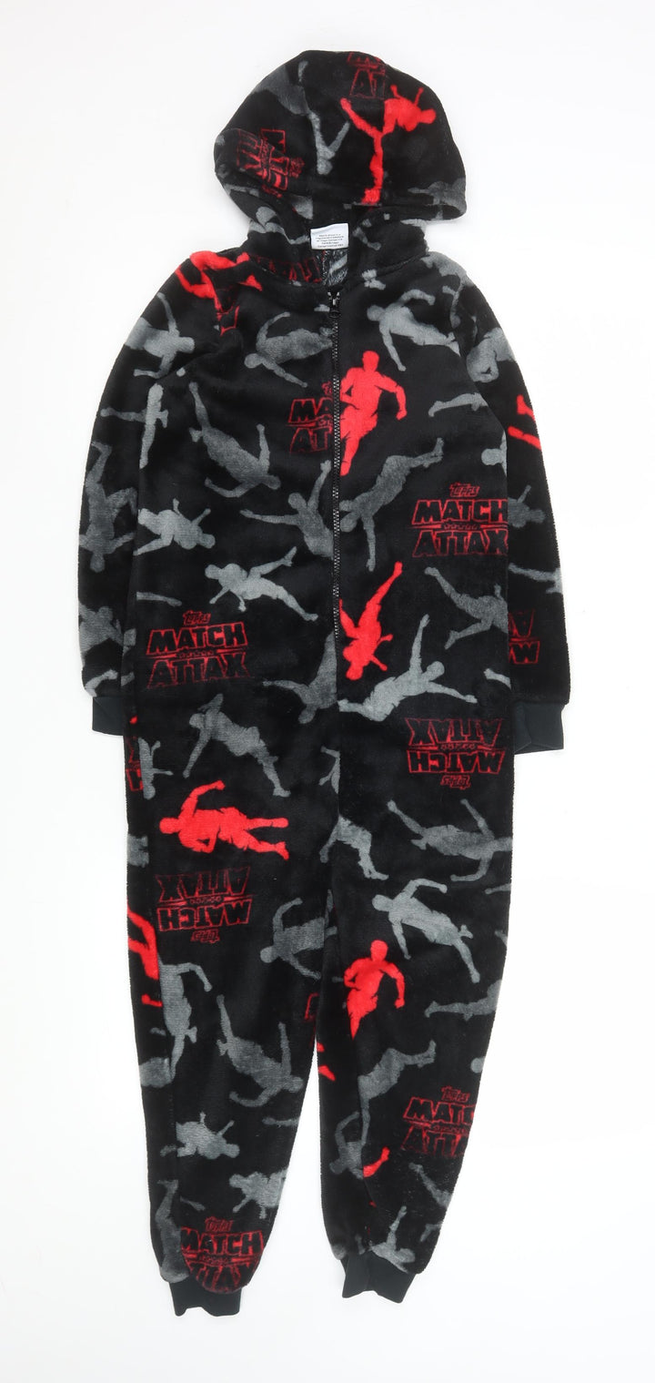 Topps Match Attax Boys Black Fleece Hooded Zip One Piece 9 Years Nightwear