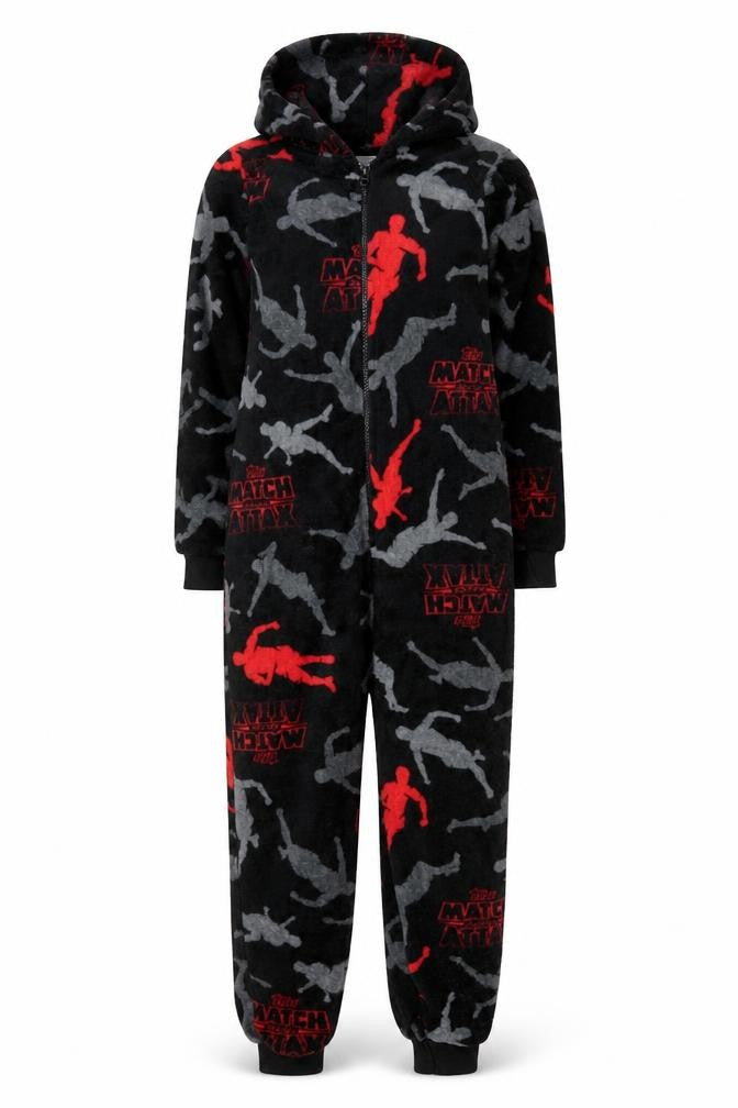 Topps Match Attax Boys Black Fleece Hooded Zip One Piece 9 Years Nightwear