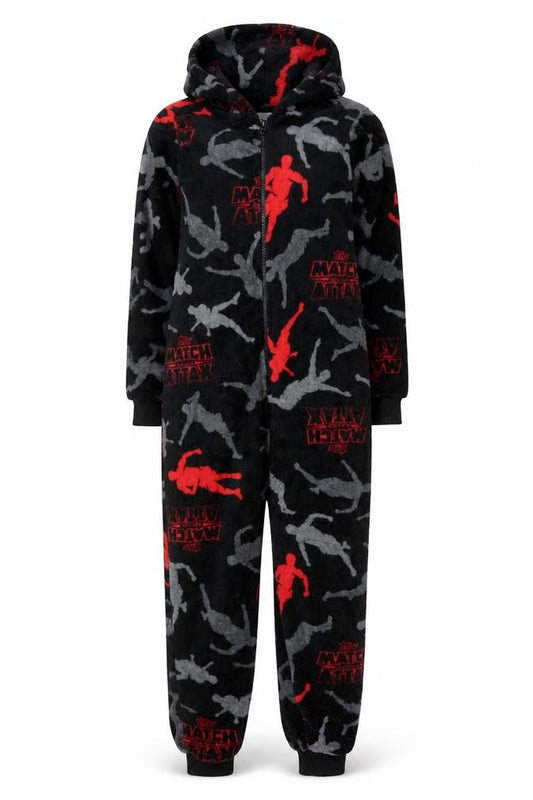 Topps Match Attax Boys Black Fleece Hooded Zip One Piece 9 Years Nightwear
