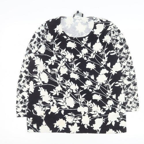 Viyella Women Black Floral Long Sleeve Jersey Blouse Size L