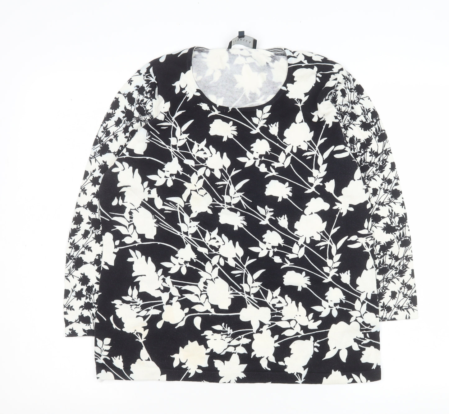 Viyella Women Black Floral Long Sleeve Jersey Blouse Size L