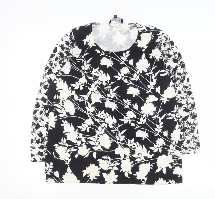 Viyella Women Black Floral Long Sleeve Jersey Blouse Size L