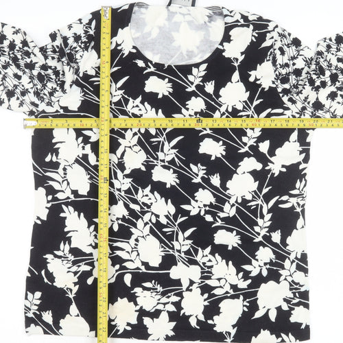 Viyella Women Black Floral Long Sleeve Jersey Blouse Size L
