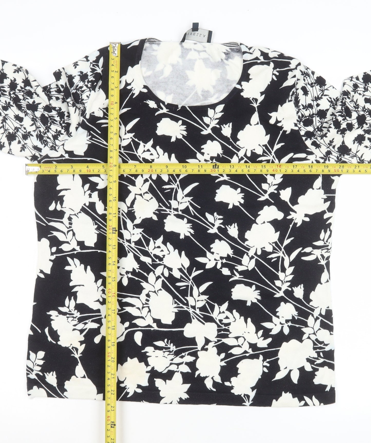 Viyella Women Black Floral Long Sleeve Jersey Blouse Size L
