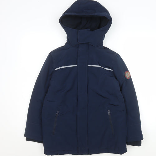 Andy & Evan Boys Blue Hooded Parka Coat Size 11-12 Years Polyester Winter Jacket