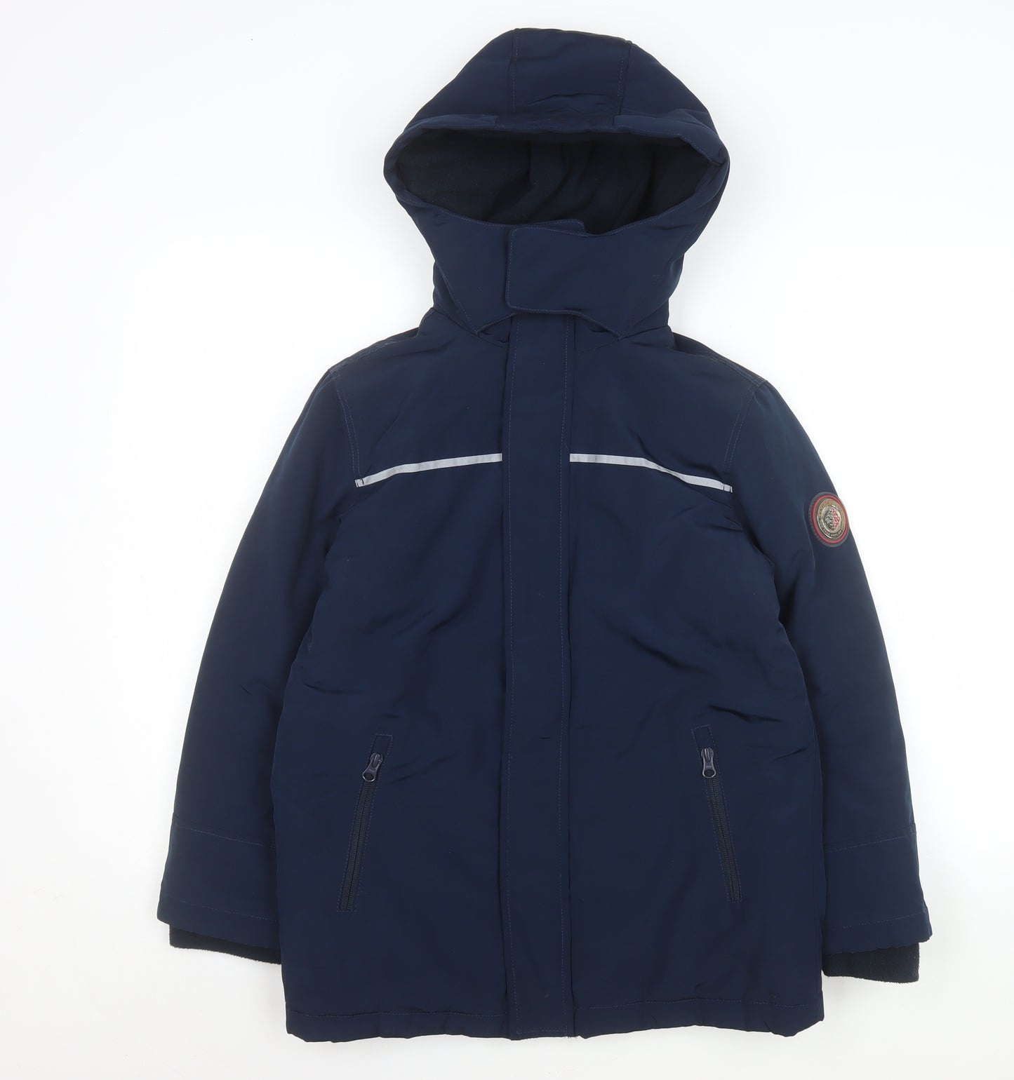 Andy & Evan Boys Blue Hooded Parka Coat Size 11-12 Years Polyester Winter Jacket